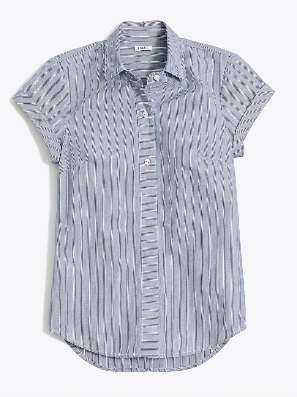 J. Crew Blue and White Striped Cap-Sleeve Button Shirt